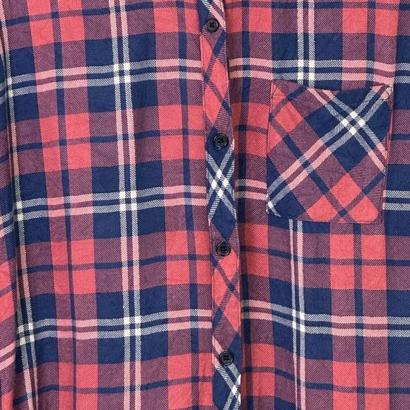 Rails Rust, Navy Blue Plaid Button Down Shirt size Large, EUC - Picture 3 of 13